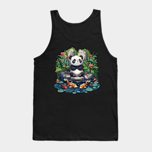 Panda With Koi Fish - Panda Bear Japanese Tank Top